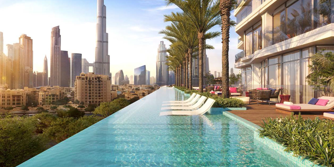 Pool overlooking Burj Khalifa